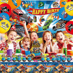 BASICF 58 Pcs Hot Car Birthday Party Supplies – Banner, Balloons, Backdrop & Cake Topper