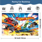 BASICF 58 Pcs Hot Car Birthday Party Supplies – Banner, Balloons, Backdrop & Cake Topper