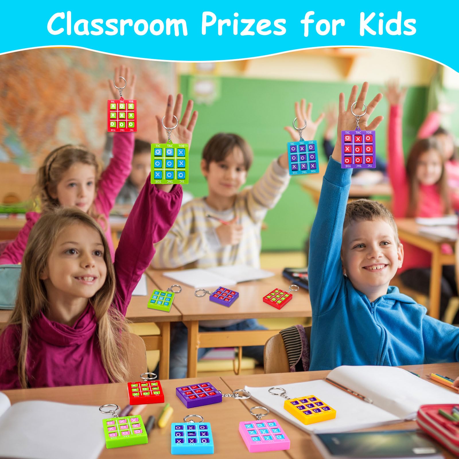Basytodio 32pcs Tic Tac Toe Keychains – Party Favors & Classroom Prizes