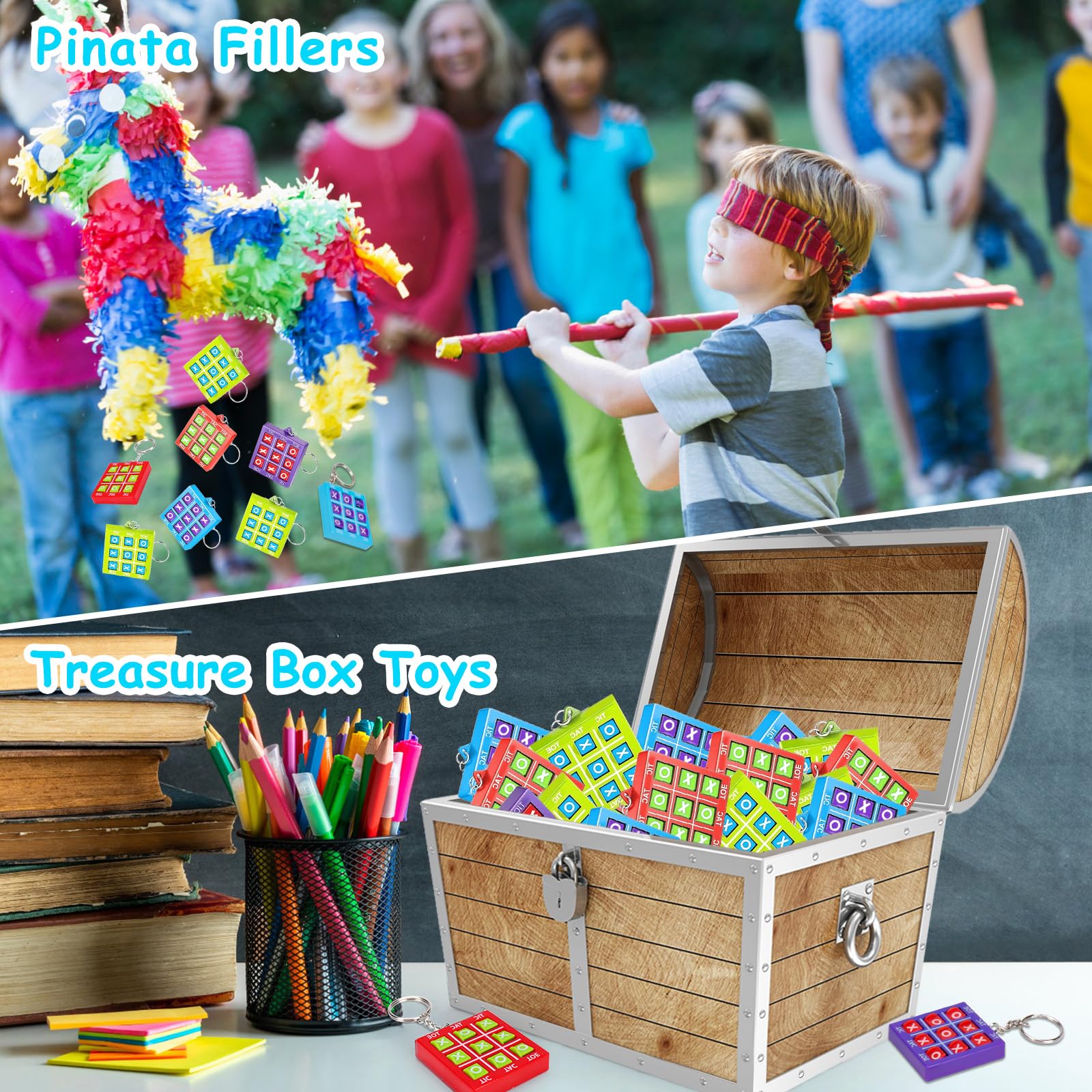 Basytodio 32pcs Tic Tac Toe Keychains – Party Favors & Classroom Prizes