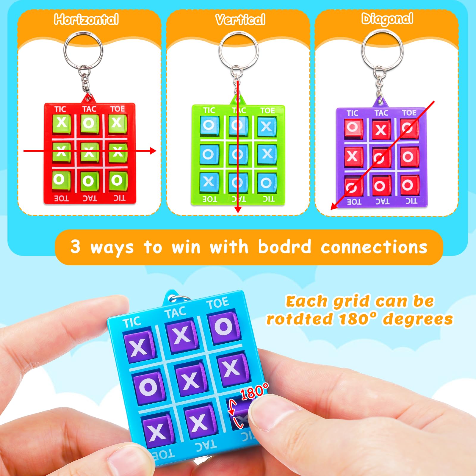 Basytodio 32pcs Tic Tac Toe Keychains – Party Favors & Classroom Prizes