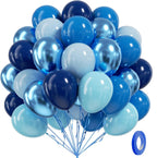 BAUANOOY Blue Balloons 60pc Kit - 12in Metallic Chrome, Navy, Pearl & Pastel Blues