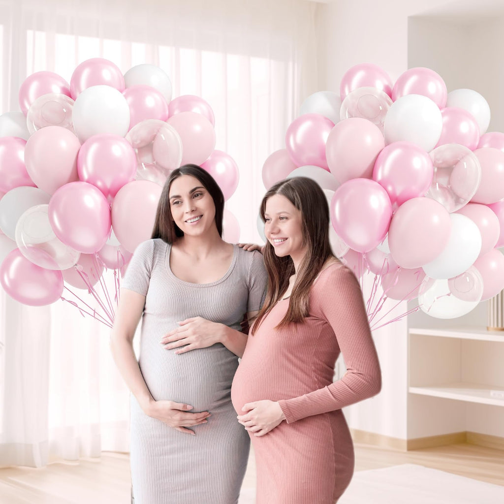 BAUANOOY 60pcs Pink and White Balloons 12inch Set for Weddings, Baby Showers, and Parties