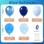 BAUANOOY Blue Balloons 60pc Kit - 12in Metallic Chrome, Navy, Pearl & Pastel Blues