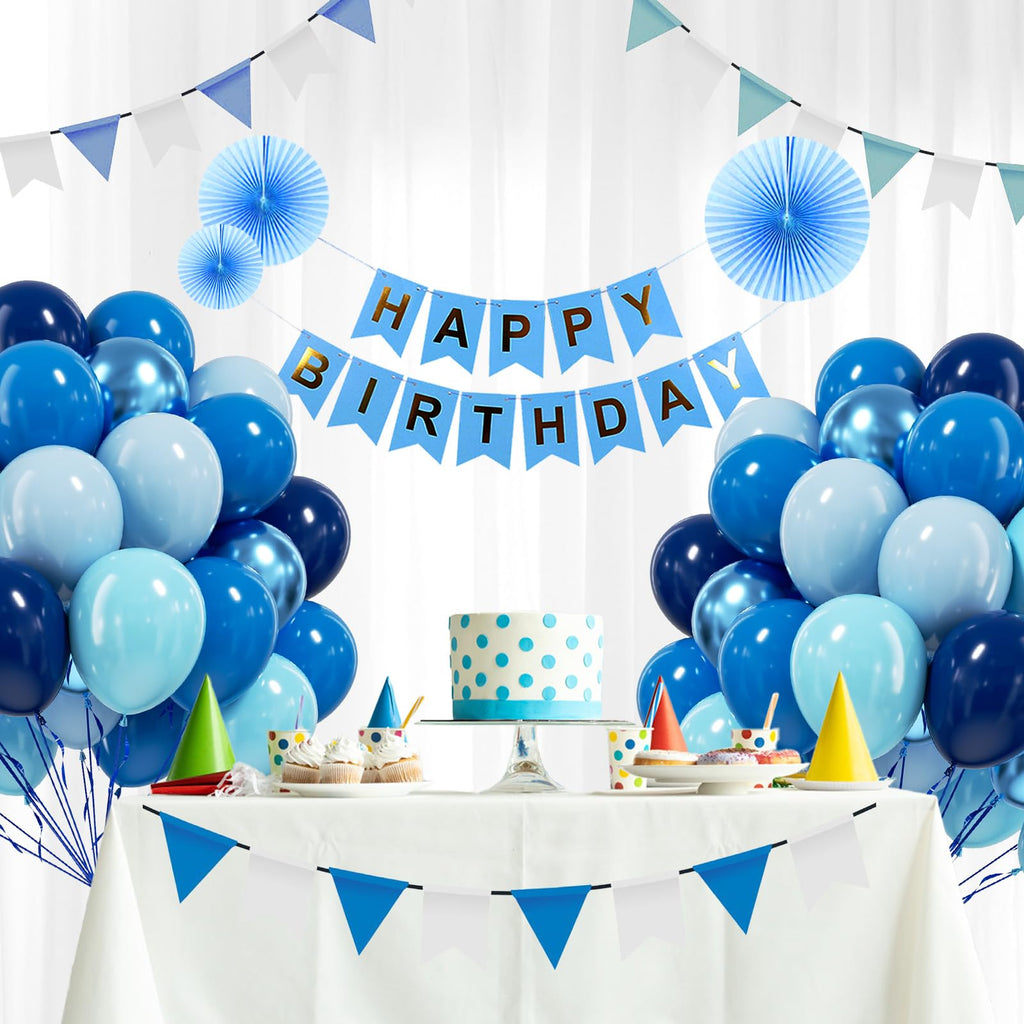 BAUANOOY Blue Balloons 60pc Kit - 12in Metallic Chrome, Navy, Pearl & Pastel Blues