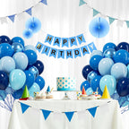 BAUANOOY Blue Balloons 60pc Kit - 12in Metallic Chrome, Navy, Pearl & Pastel Blues