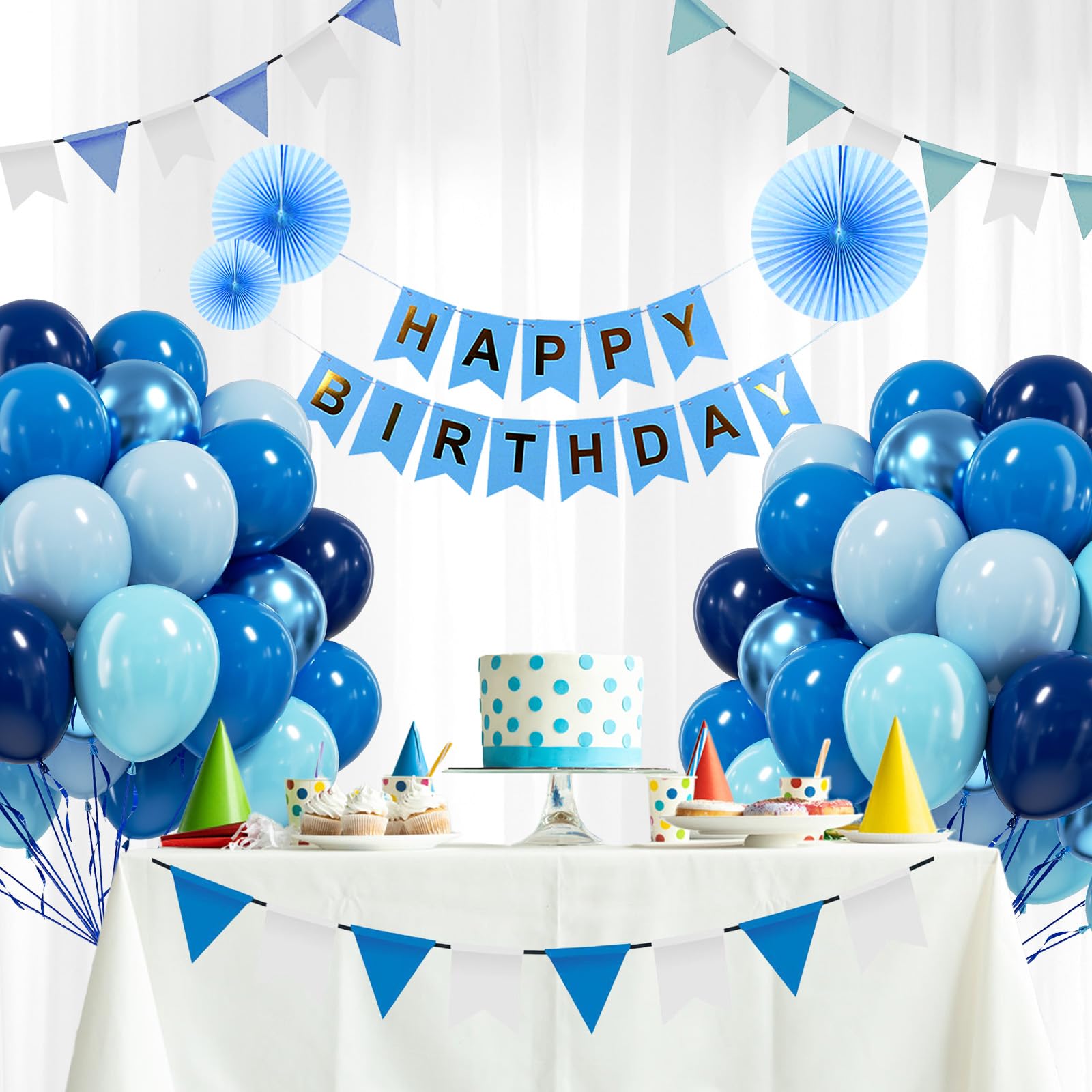 BAUANOOY Blue Balloons 60pc Kit - 12in Metallic Chrome, Navy, Pearl & Pastel Blues