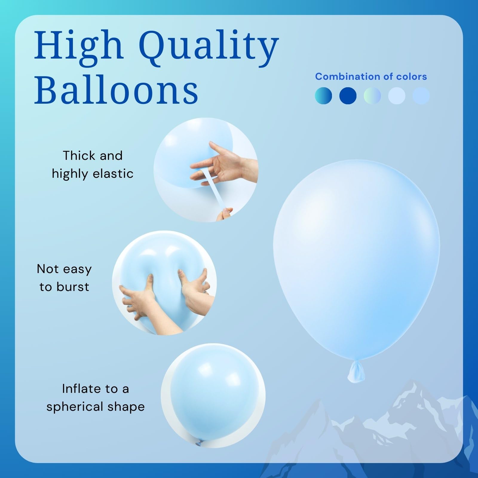 BAUANOOY Blue Balloons 60pc Kit - 12in Metallic Chrome, Navy, Pearl & Pastel Blues