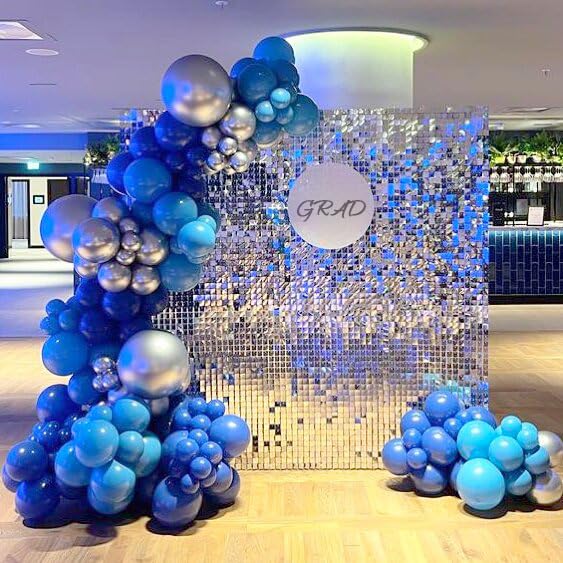 BAUANOOY Blue Balloons 60pc Kit - 12in Metallic Chrome, Navy, Pearl & Pastel Blues