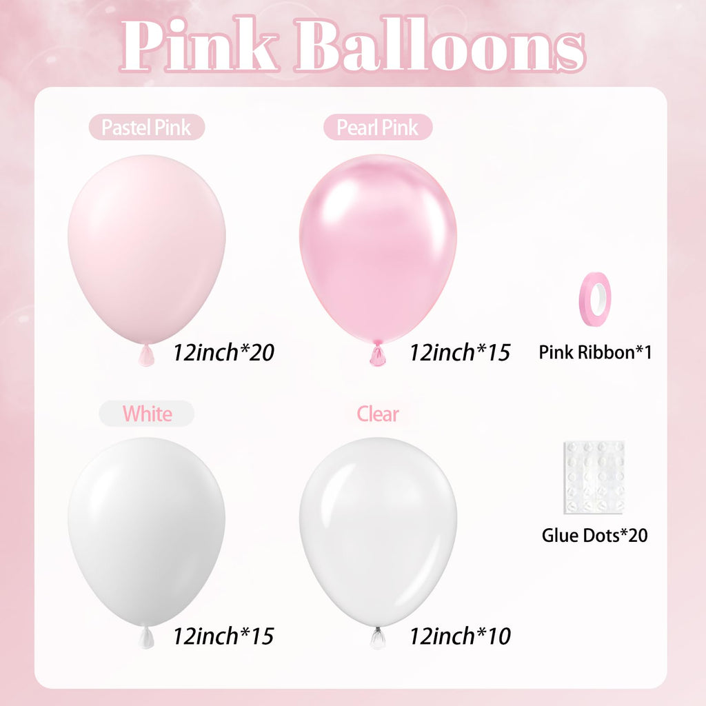 BAUANOOY 60pcs Pink and White Balloons 12inch Set for Weddings, Baby Showers, and Parties