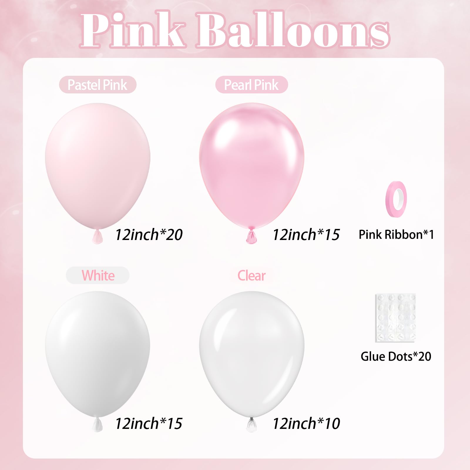 BAUANOOY 60pcs Pink and White Balloons 12inch Set for Weddings, Baby Showers, and Parties