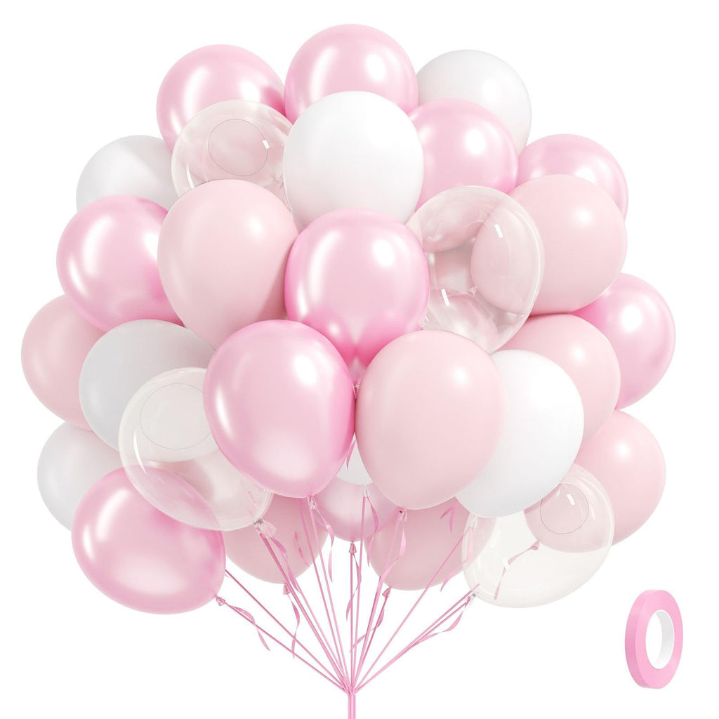BAUANOOY 60pcs Pink and White Balloons 12inch Set for Weddings, Baby Showers, and Parties