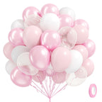 BAUANOOY 60pcs Pink and White Balloons 12inch Set for Weddings, Baby Showers, and Parties