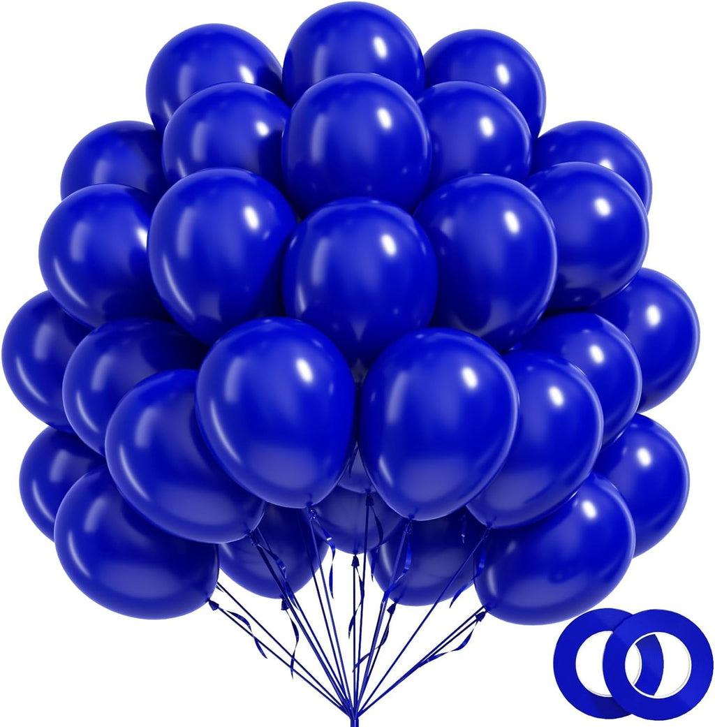 BAUANOOY 100pcs Royal Blue Balloons 12in | Navy Blue Latex Balloons with Blue Ribbon