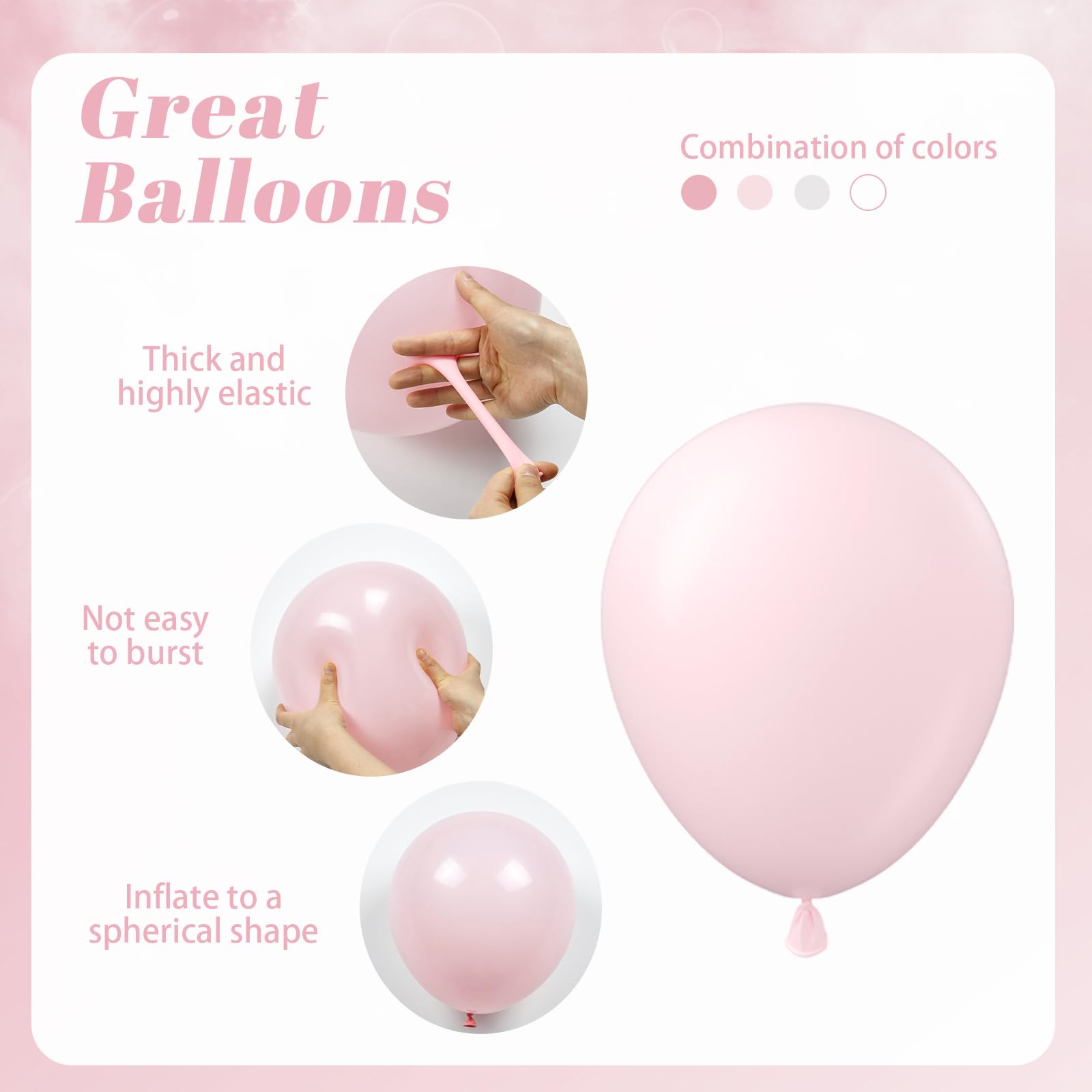 BAUANOOY 60pcs Pink and White Balloons 12inch Set for Weddings, Baby Showers, and Parties