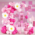 BAUANOOY 139pcs Pink Cat Balloon Arch Kit – Hot Pink & White Balloons with Flower Foil Balloons