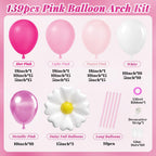 BAUANOOY 139pcs Pink Cat Balloon Arch Kit – Hot Pink & White Balloons with Flower Foil Balloons