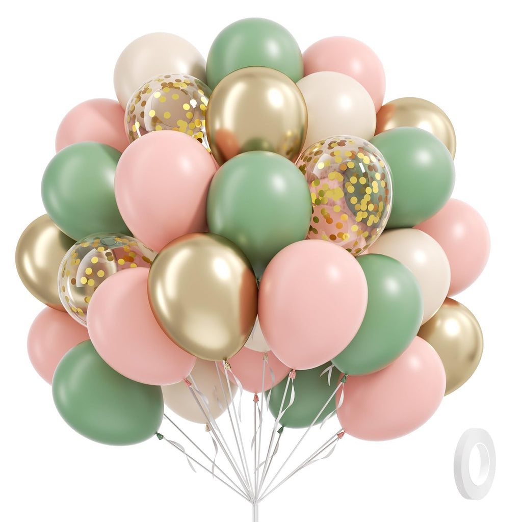 BAUANOOY 60pcs Pink & Green Balloons Kit for Boho Baby Shower & Birthday Decor