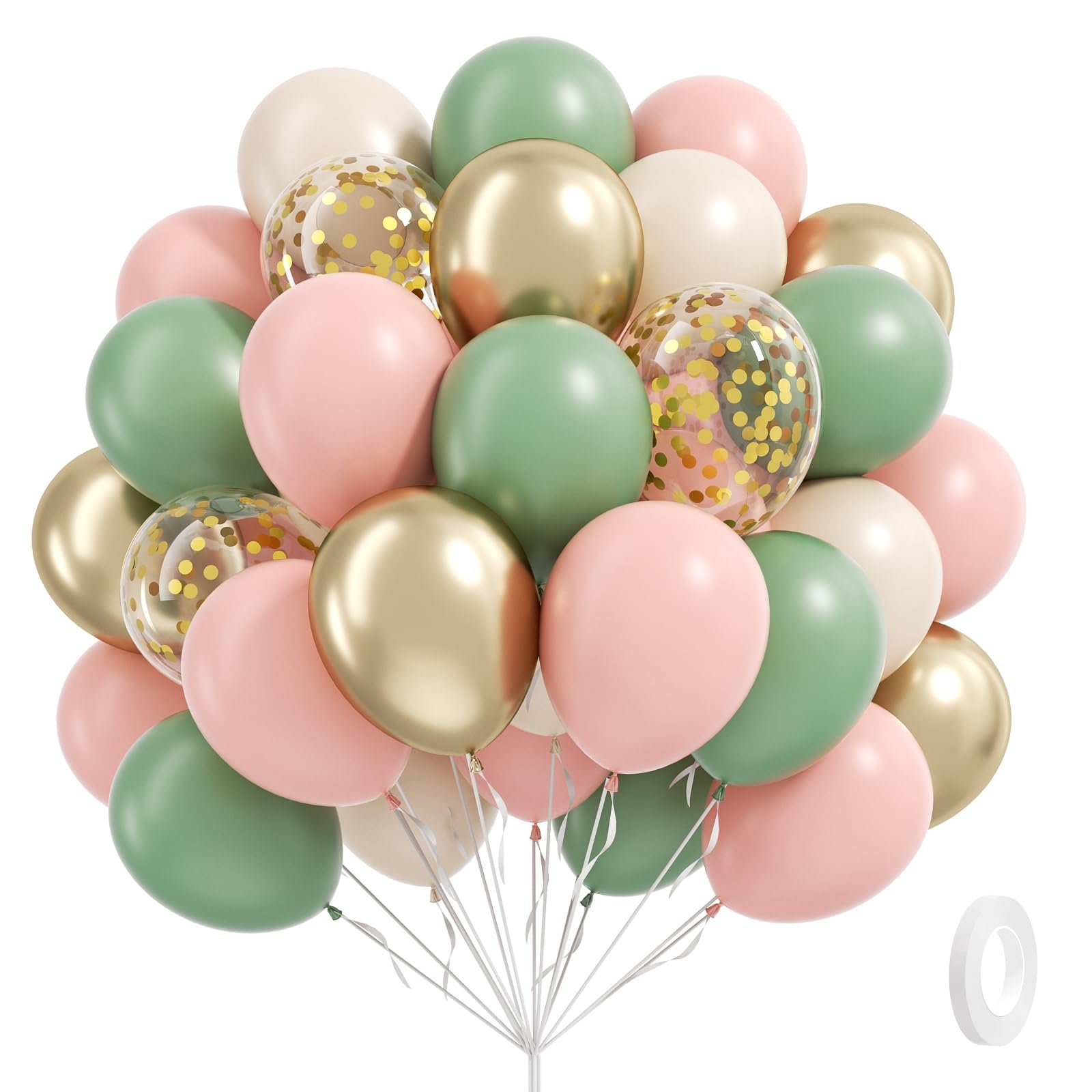 BAUANOOY 60pcs Pink & Green Balloons Kit for Boho Baby Shower & Birthday Decor