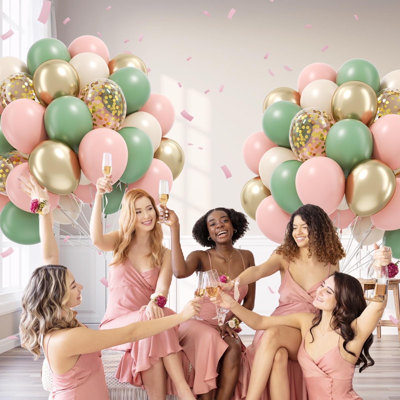 BAUANOOY 60pcs Pink & Green Balloons Kit for Boho Baby Shower & Birthday Decor