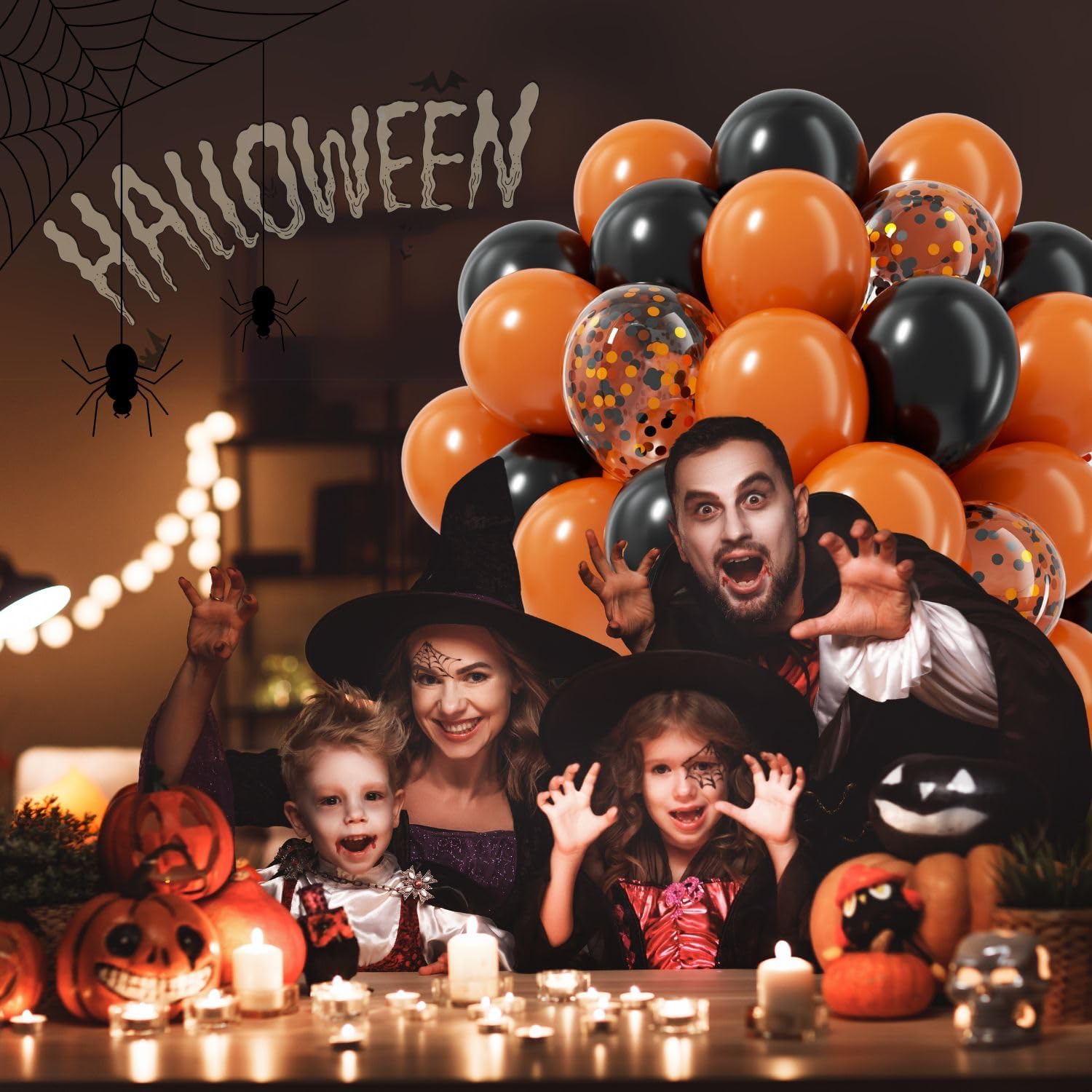 BAUANOOY 60pcs Orange & Black Halloween Balloons – 12in Latex Confetti Balloons for Ghost Party Decor