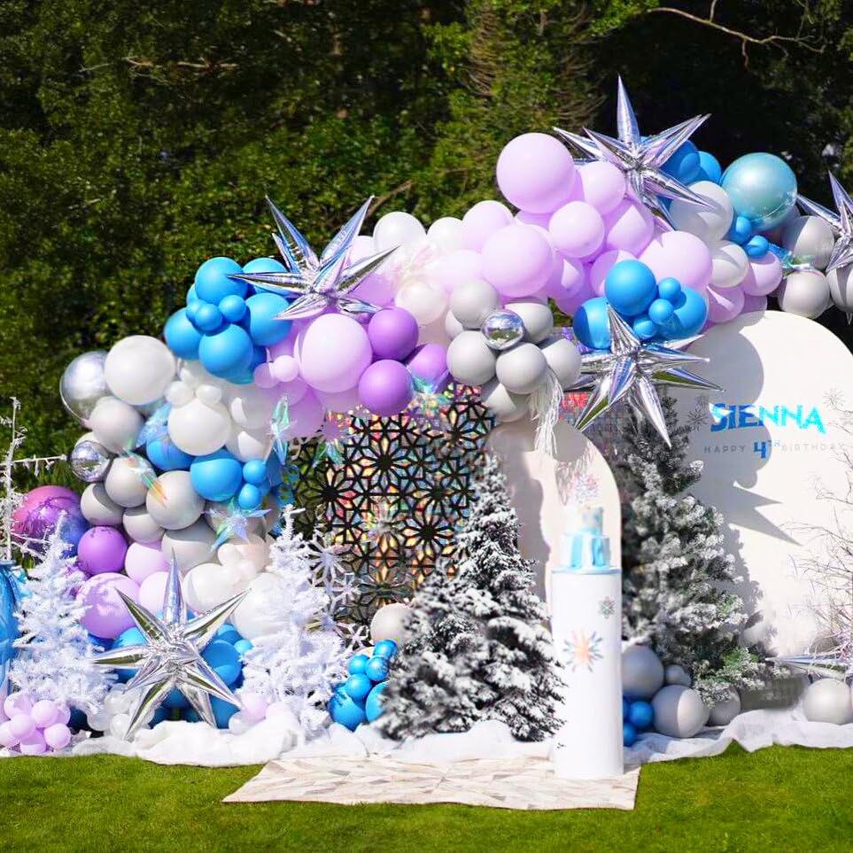 BAUANOOY Frozen Balloons – 60pc 12in Purple & Blue with Snowflake Confetti for Winter Parties