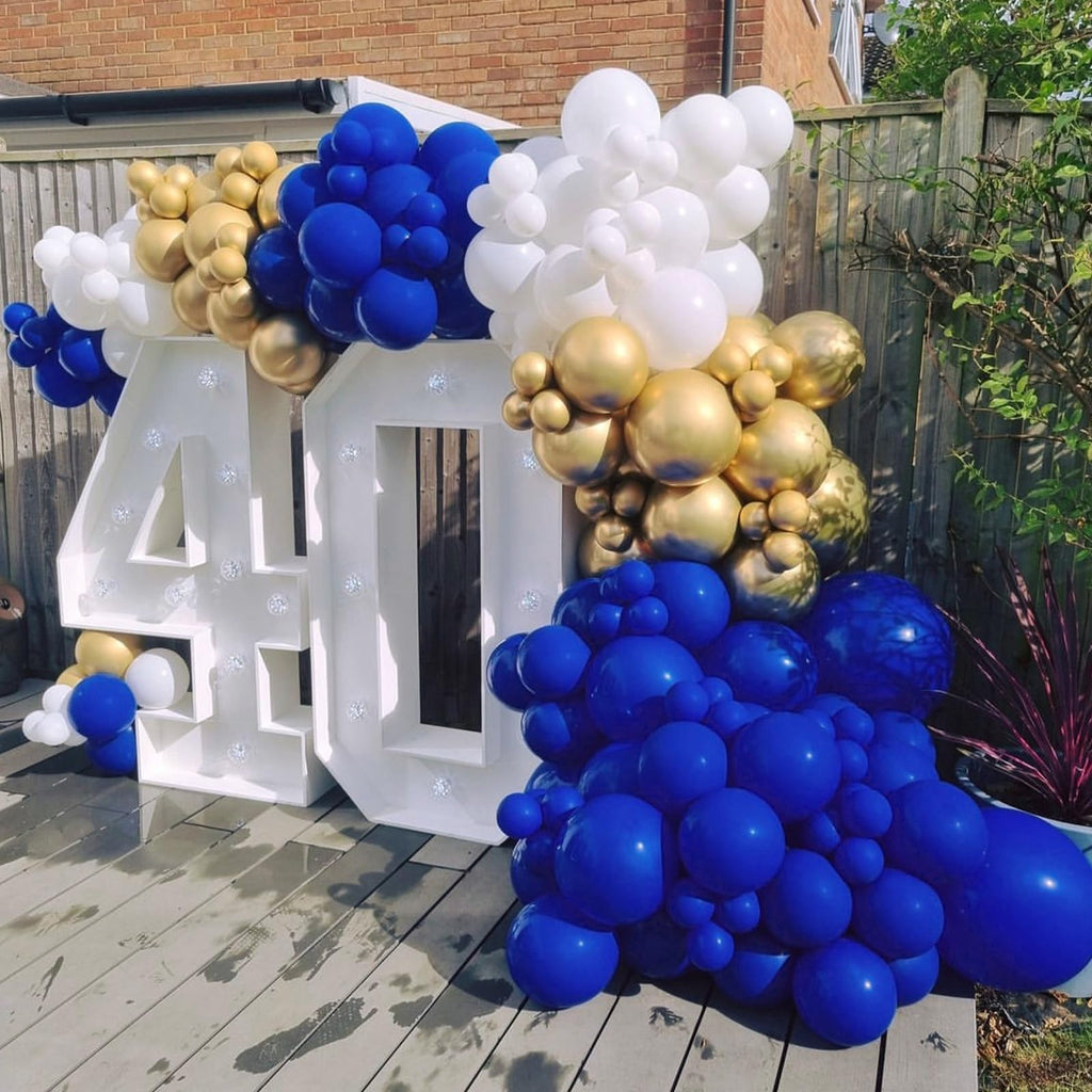 BAUANOOY Royal Blue Gold White Balloons – 60pcs, 12in Metallic Confetti
