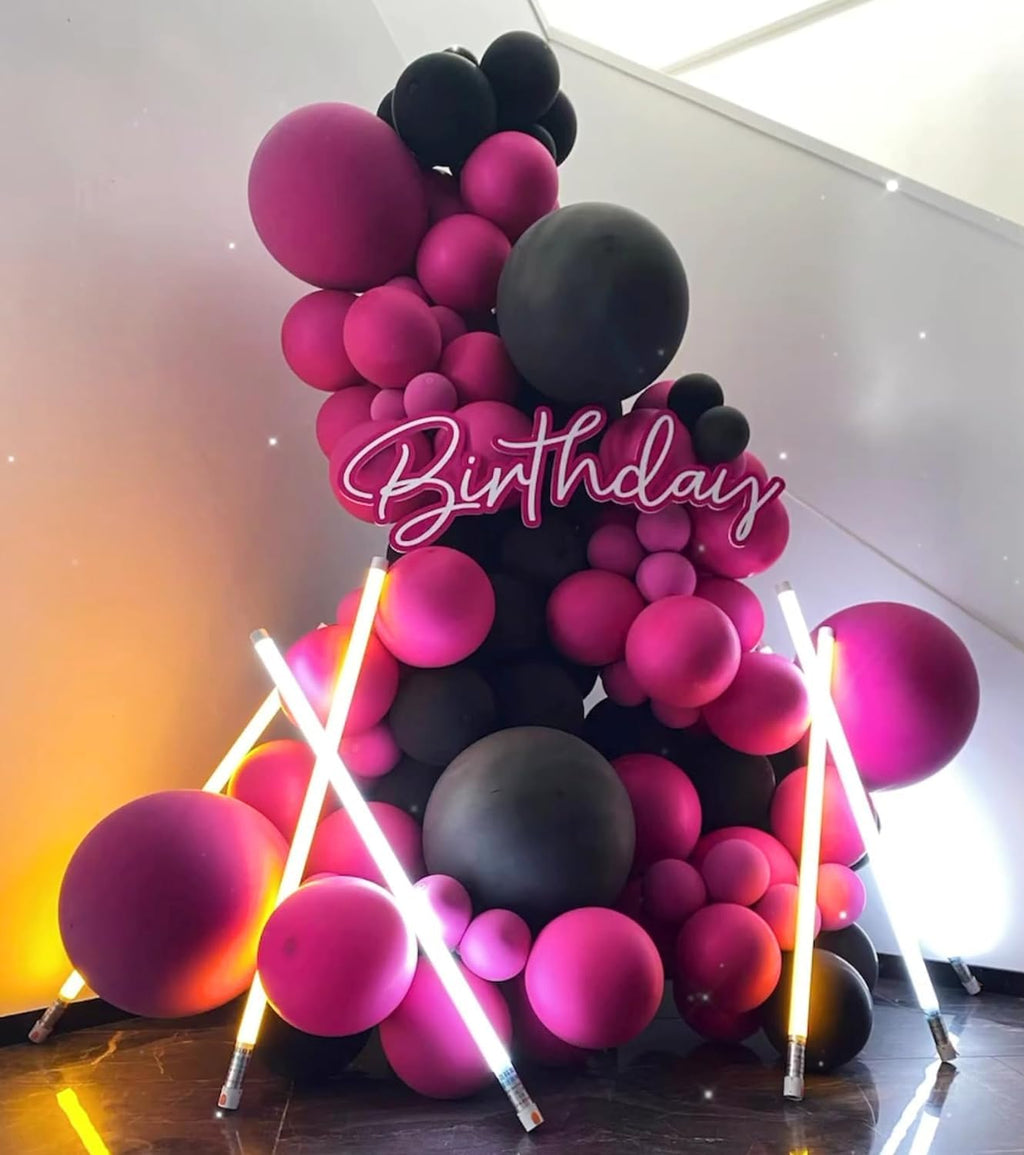 BAUANOOY 100pcs Hot Pink Balloons – 12" Latex with Pink Ribbon for Birthday & Wedding Decor