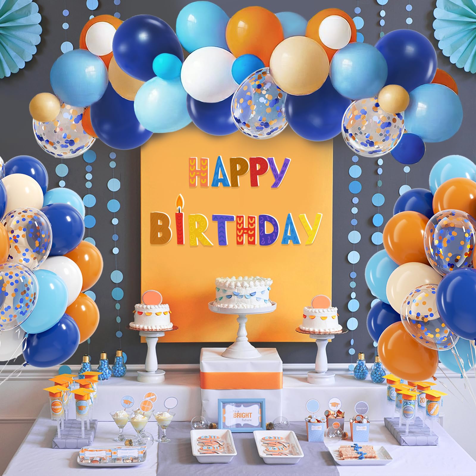 BAUANOOY Blue and Orange Balloons Kit – 60pcs 12-Inch Latex Confetti Balloons for Baby Showers, Birthdays & Graduation