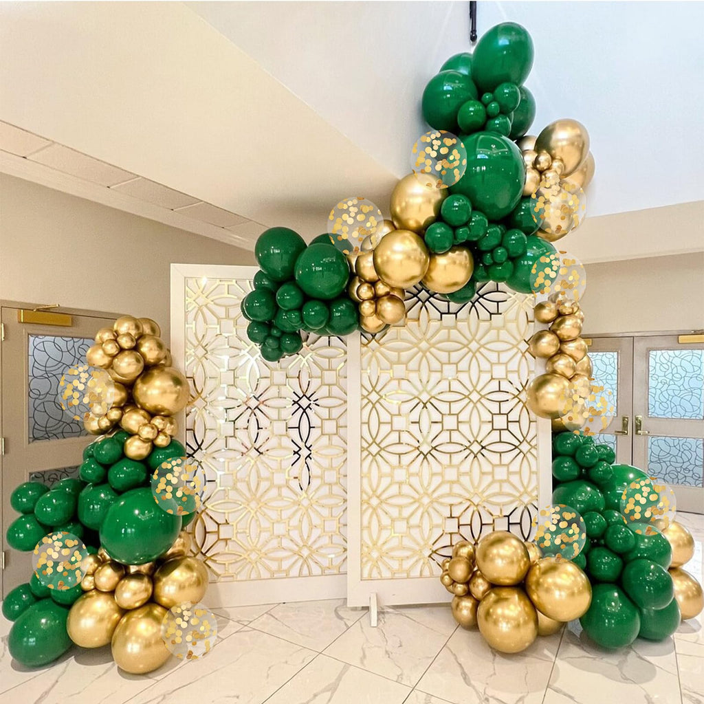BAUANOOY Green & Gold Balloons 60pc 12in – Latex Party Kit for Weddings & Celebrations
