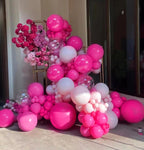 BAUANOOY 100pcs Hot Pink Balloons – 12" Latex with Pink Ribbon for Birthday & Wedding Decor