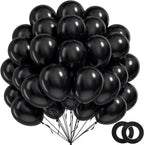 BAUANOOY 100pcs Black Balloons 12 Inch – Latex Balloons with Ribbon for Graduation, Birthday & Party Decorations