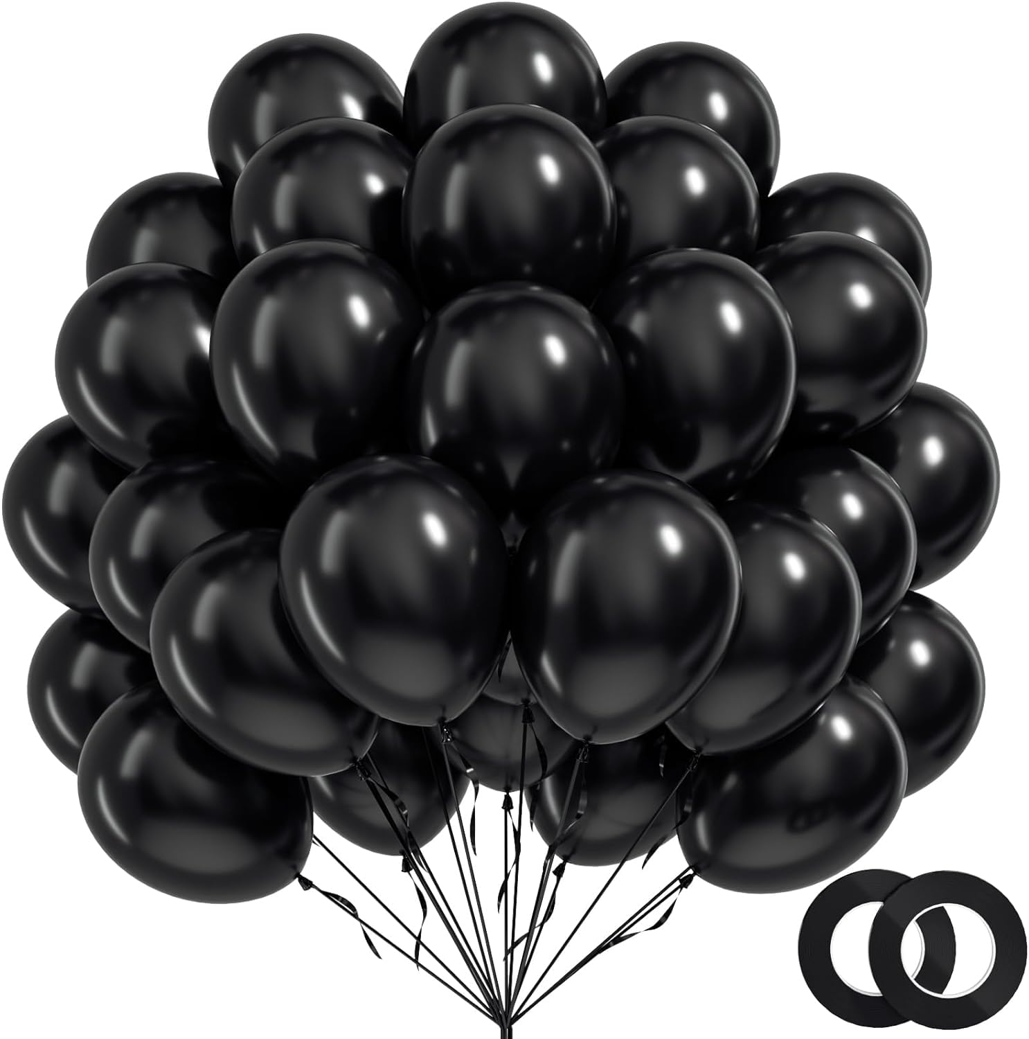 BAUANOOY 100pcs Black Balloons 12 Inch – Latex Balloons with Ribbon for Graduation, Birthday & Party Decorations