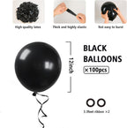 BAUANOOY 100pcs Black Balloons 12 Inch – Latex Balloons with Ribbon for Graduation, Birthday & Party Decorations