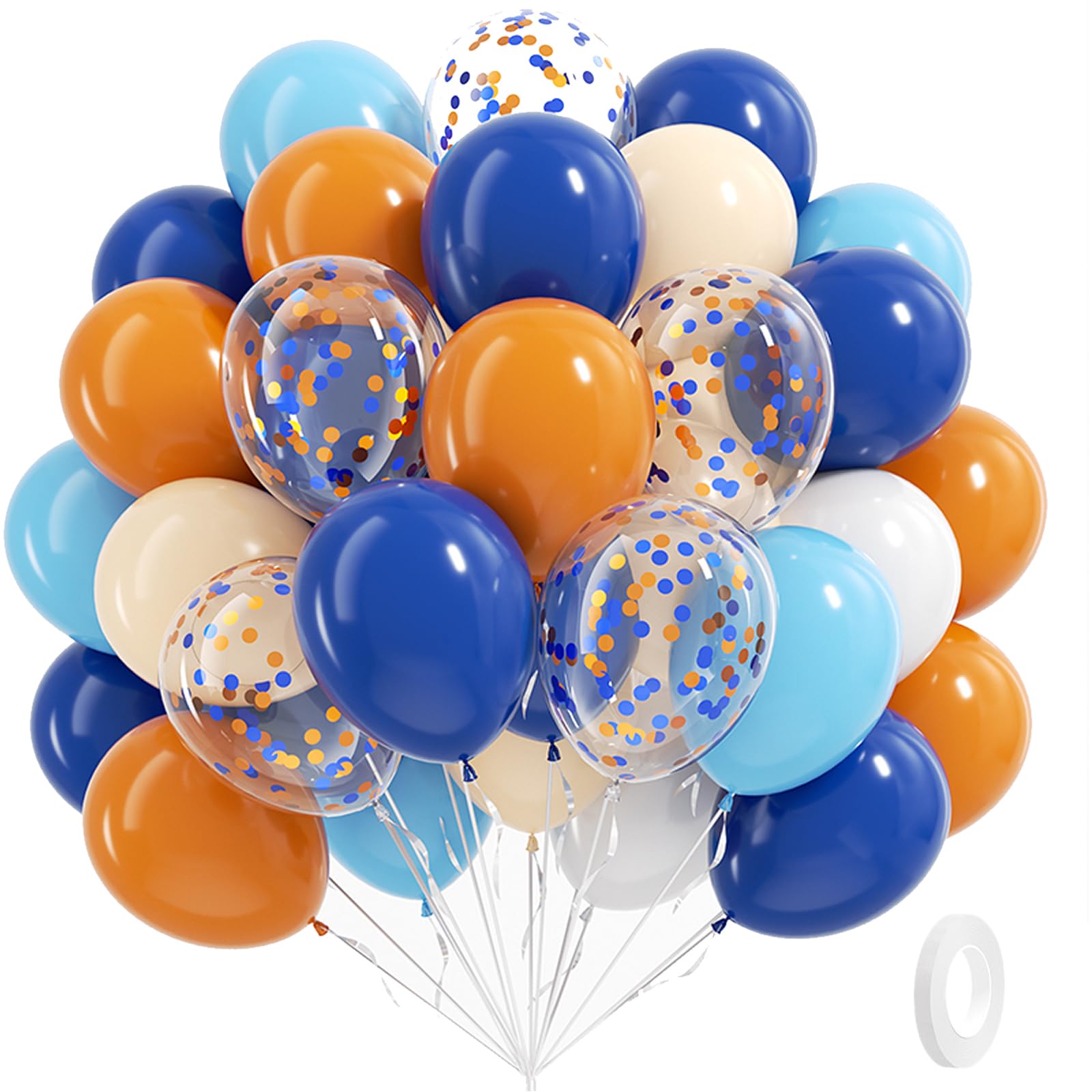 BAUANOOY Blue and Orange Balloons Kit – 60pcs 12-Inch Latex Confetti Balloons for Baby Showers, Birthdays & Graduation