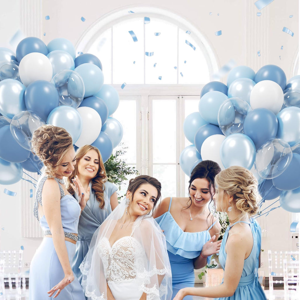 BAUANOOY 60pcs Dusty Blue Balloons Set – 12-inch Pastel Blue, Pearl Blue, White & Clear for Weddings, Baby Showers & Birthdays
