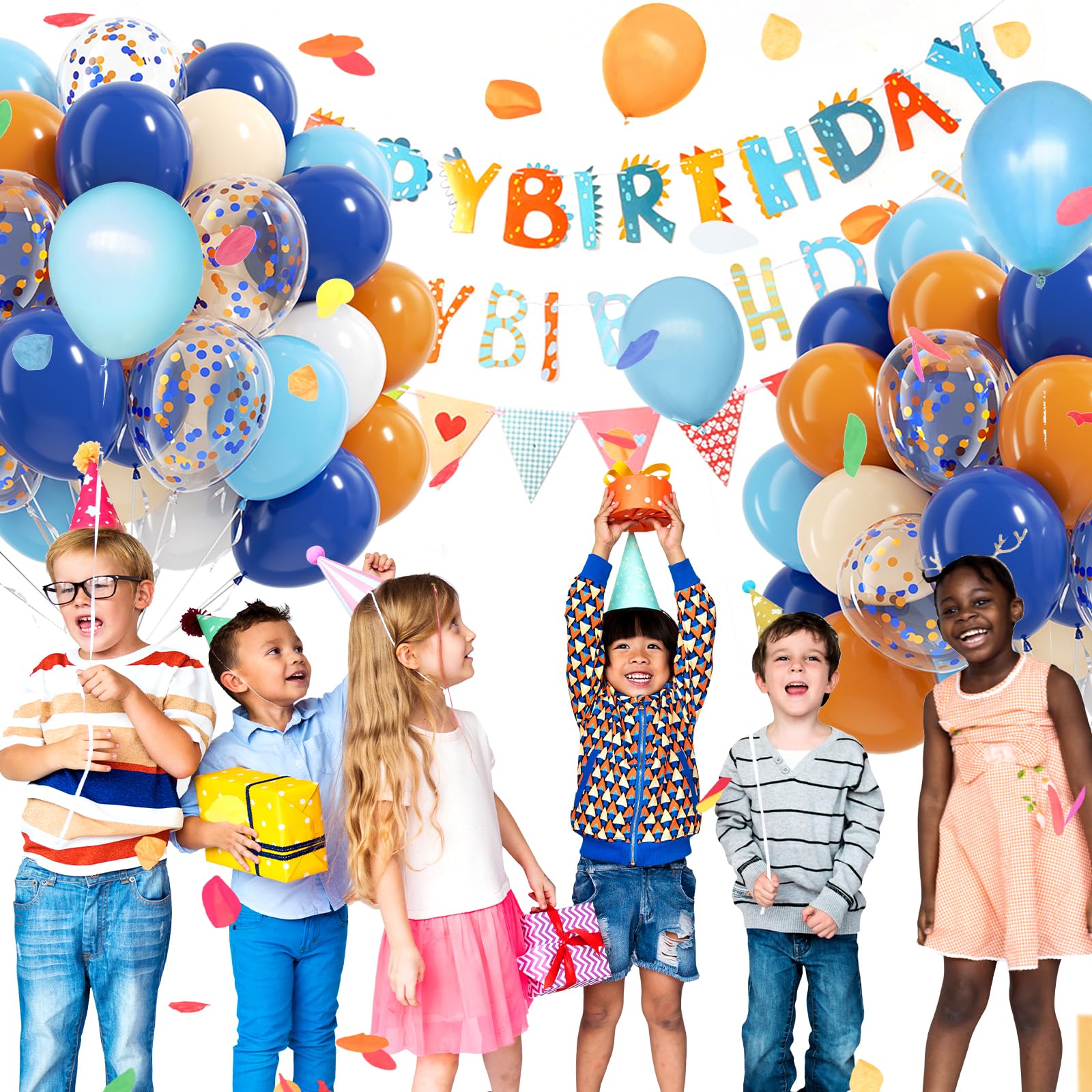 BAUANOOY Blue and Orange Balloons Kit – 60pcs 12-Inch Latex Confetti Balloons for Baby Showers, Birthdays & Graduation