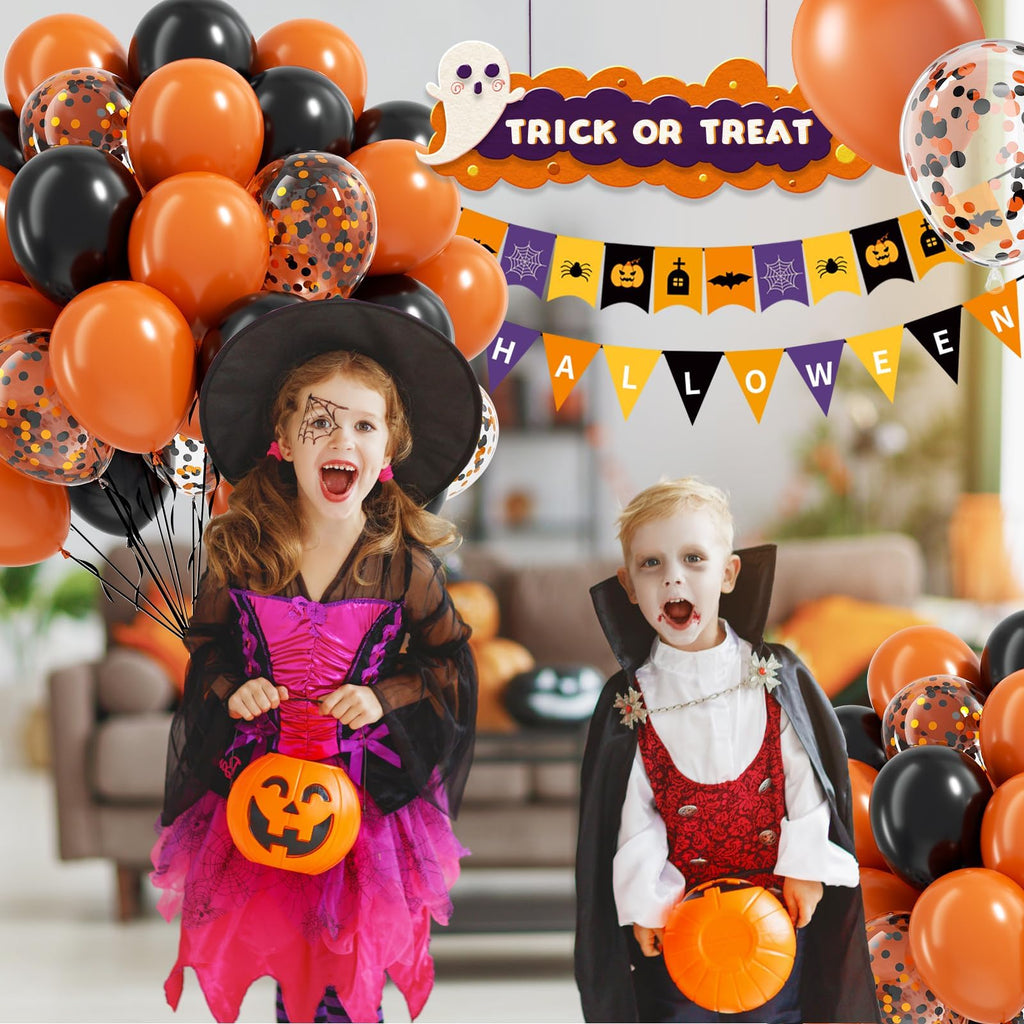 BAUANOOY 60pcs Orange & Black Halloween Balloons – 12in Latex Confetti Balloons for Ghost Party Decor