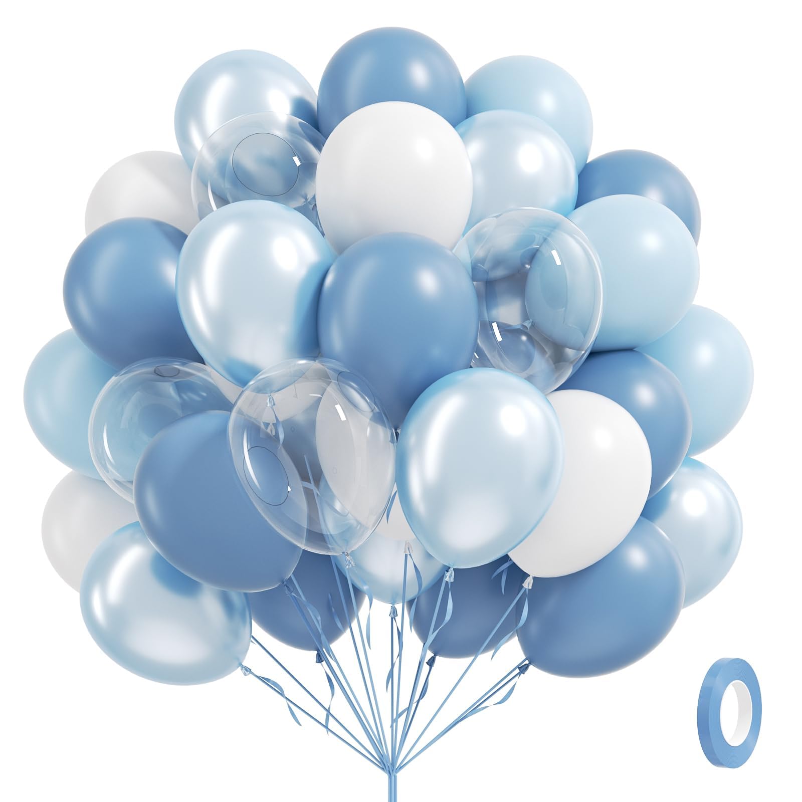 BAUANOOY 60pcs Dusty Blue Balloons Set – 12-inch Pastel Blue, Pearl Blue, White & Clear for Weddings, Baby Showers & Birthdays