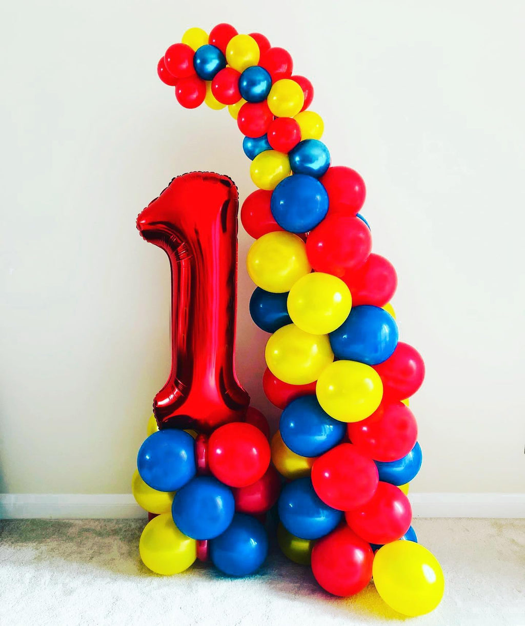 BAUANOOY Carnival Balloons - 60pcs 12in Latex Party Set (Red, Light Blue, Royal Blue & Yellow)