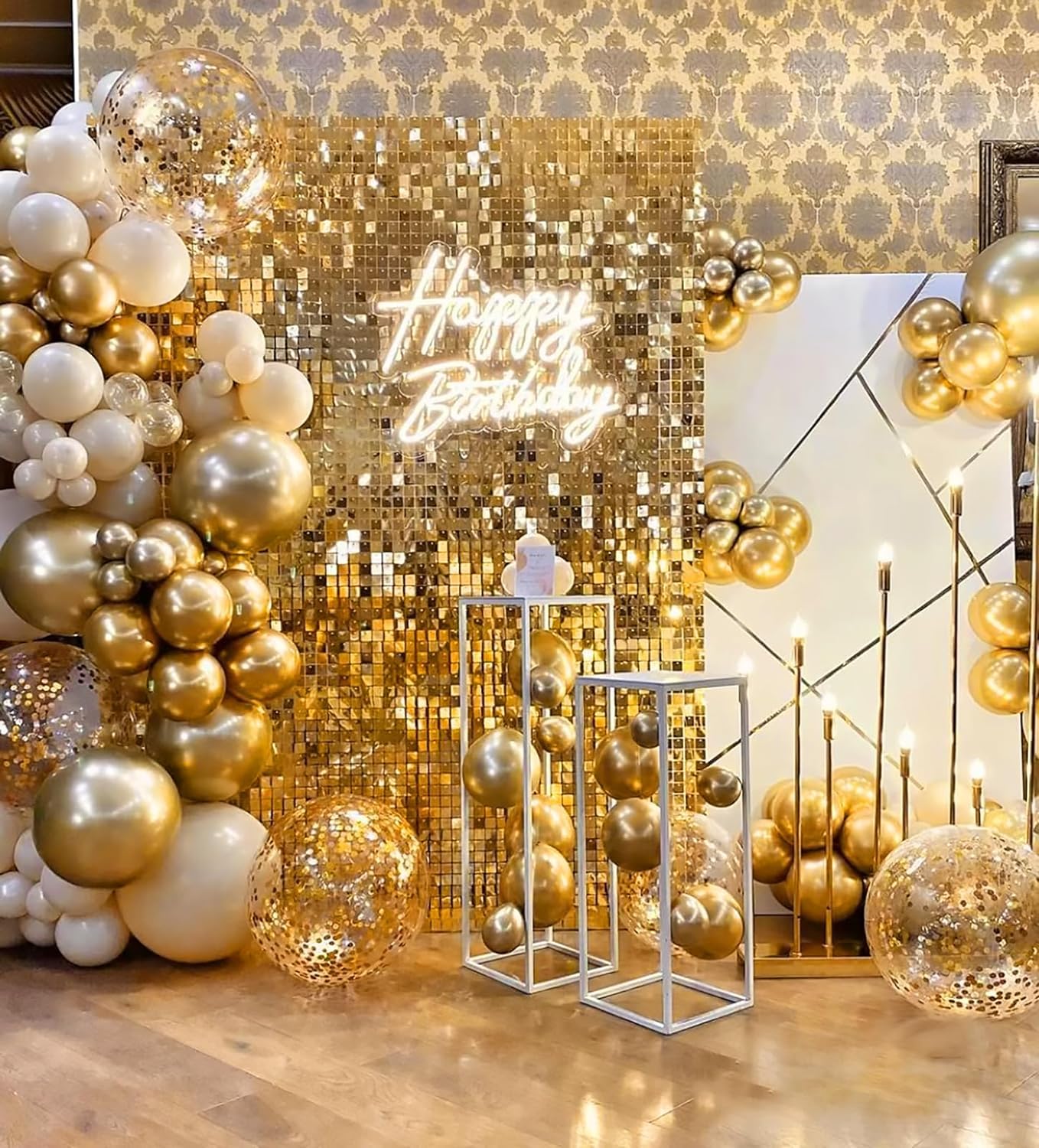 BAUANOOY 100pcs Metallic Gold Balloons 12 Inch | Chrome Gold Balloons with Ribbon for Parties