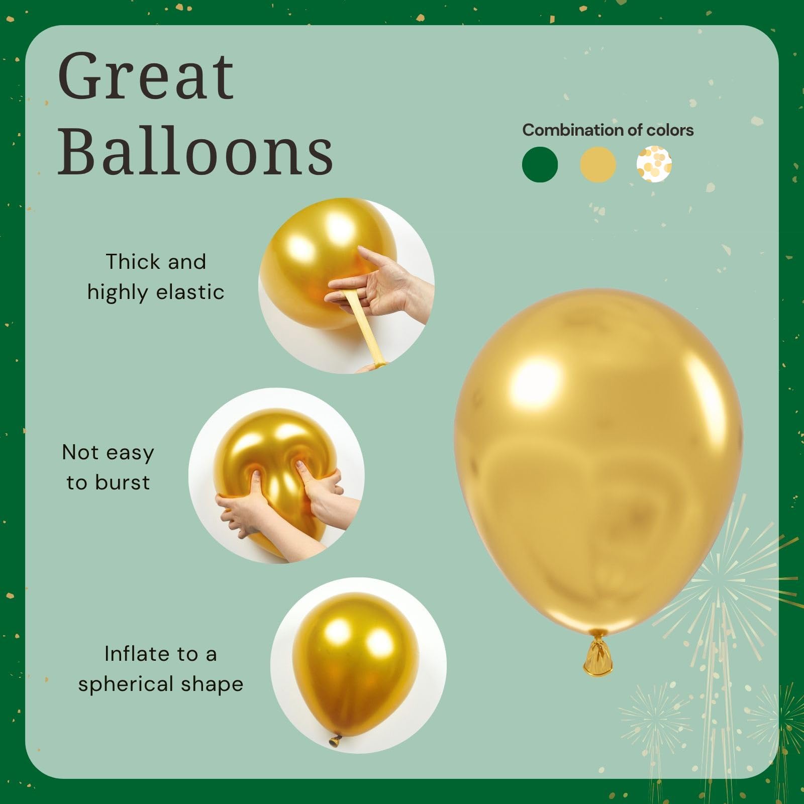 BAUANOOY Green & Gold Balloons 60pc 12in – Latex Party Kit for Weddings & Celebrations
