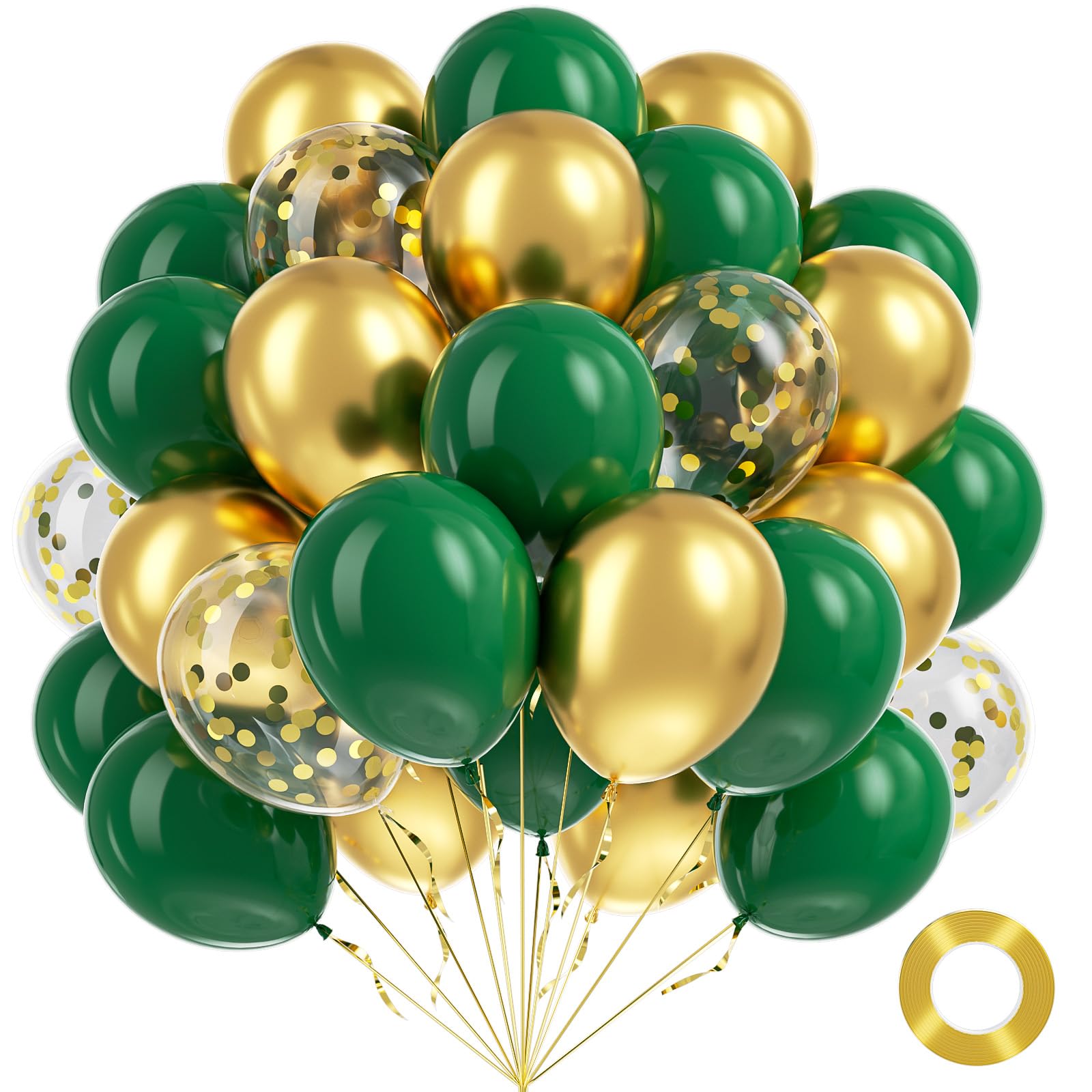 BAUANOOY Green & Gold Balloons 60pc 12in – Latex Party Kit for Weddings & Celebrations