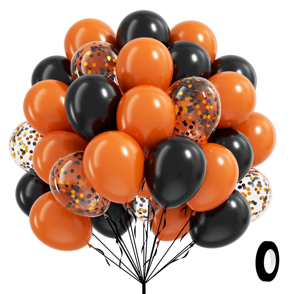 BAUANOOY 60pcs Orange & Black Halloween Balloons – 12in Latex Confetti Balloons for Ghost Party Decor