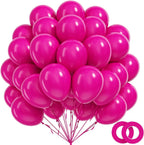 BAUANOOY 100pcs Hot Pink Balloons – 12" Latex with Pink Ribbon for Birthday & Wedding Decor