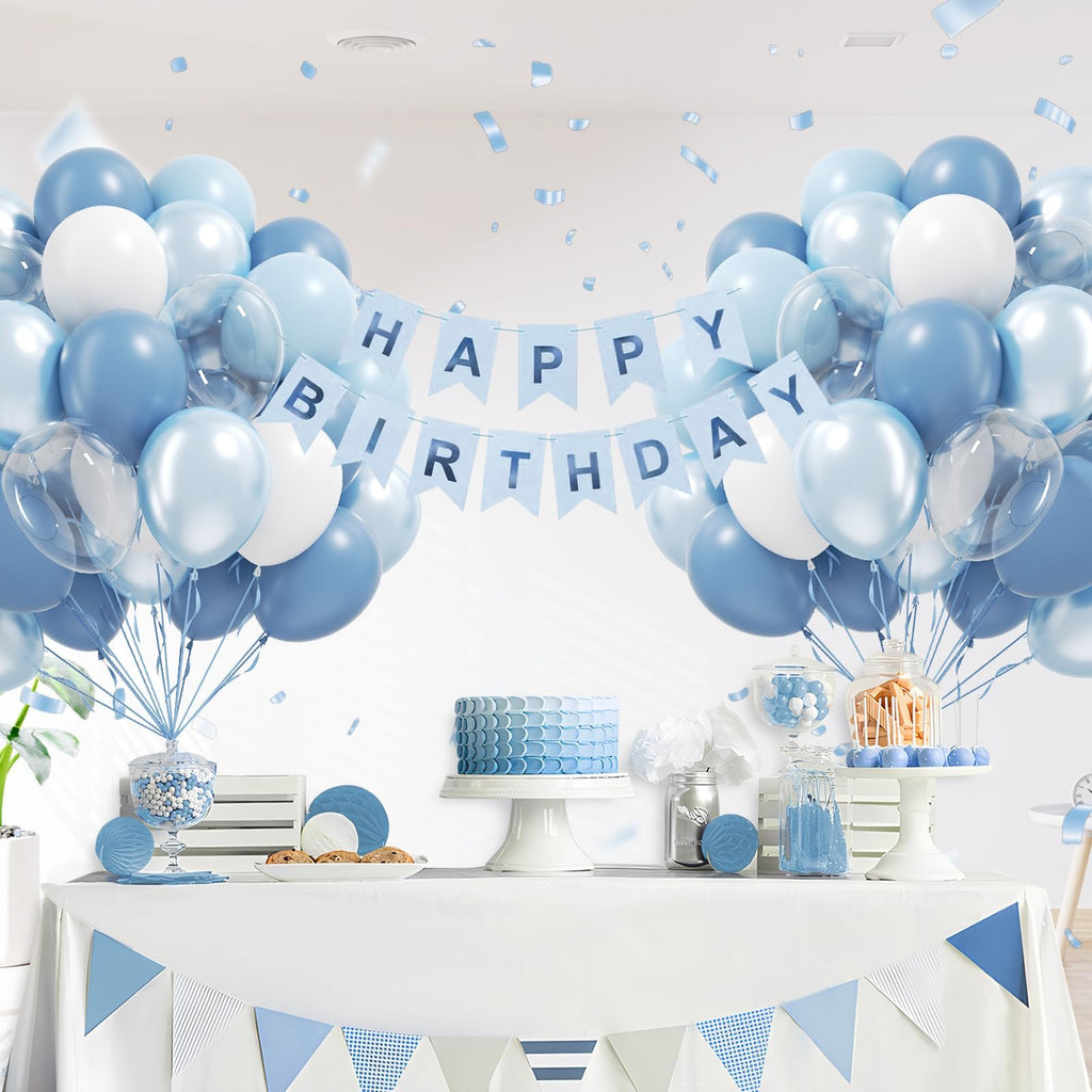 BAUANOOY 60pcs Dusty Blue Balloons Set – 12-inch Pastel Blue, Pearl Blue, White & Clear for Weddings, Baby Showers & Birthdays