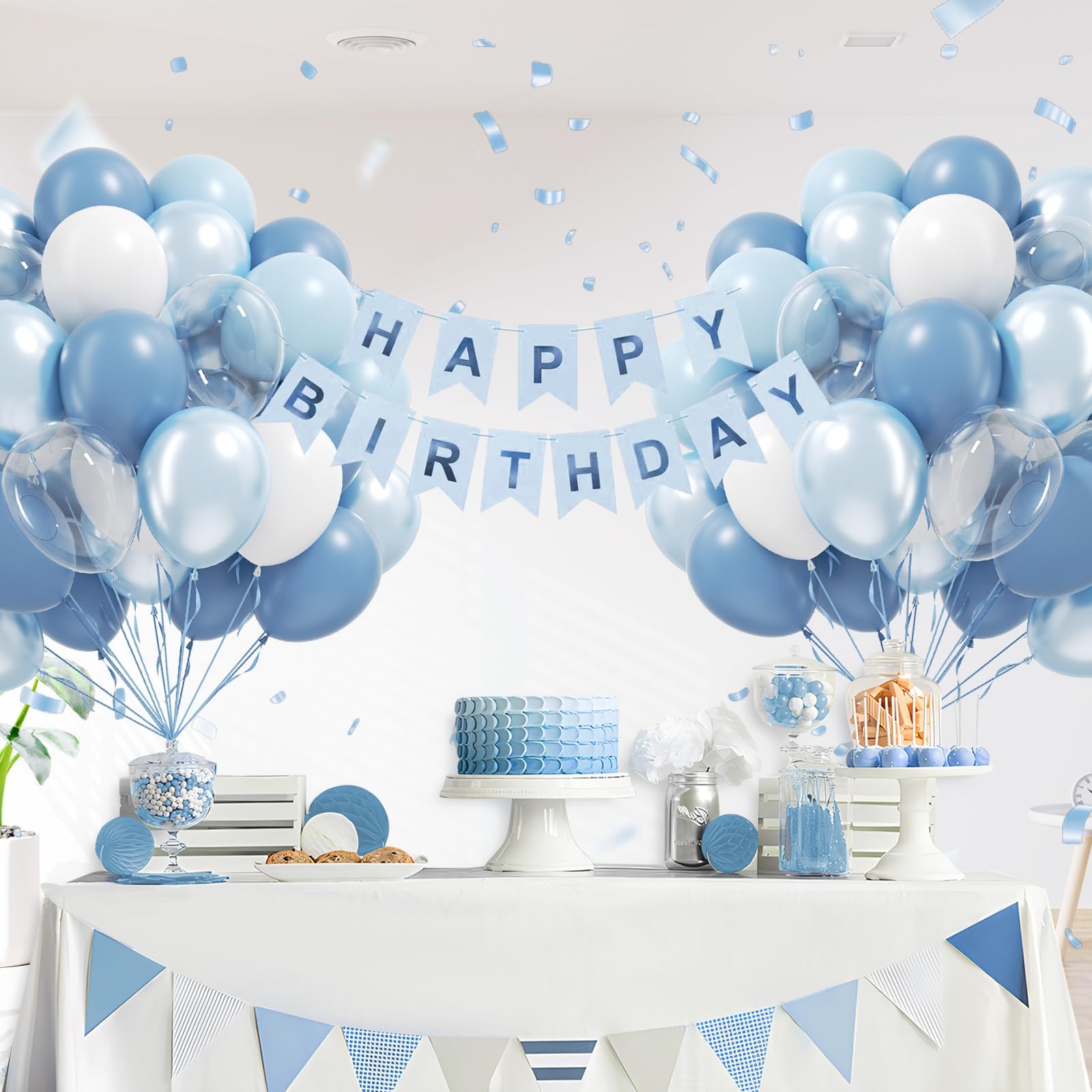 BAUANOOY 60pcs Dusty Blue Balloons Set – 12-inch Pastel Blue, Pearl Blue, White & Clear for Weddings, Baby Showers & Birthdays