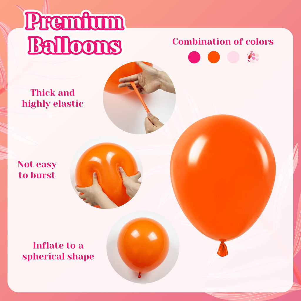 BAUANOOY Pink & Orange Balloons Set — 60pc 12in Confetti Garland Kit