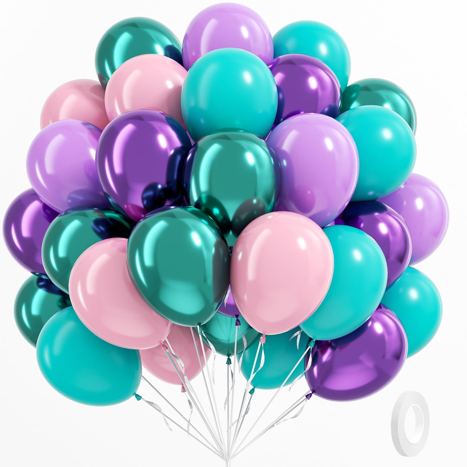 BAUANOOY Mermaid Balloons – 60pc 12in Metallic Latex Set for Under-the-Sea Parties