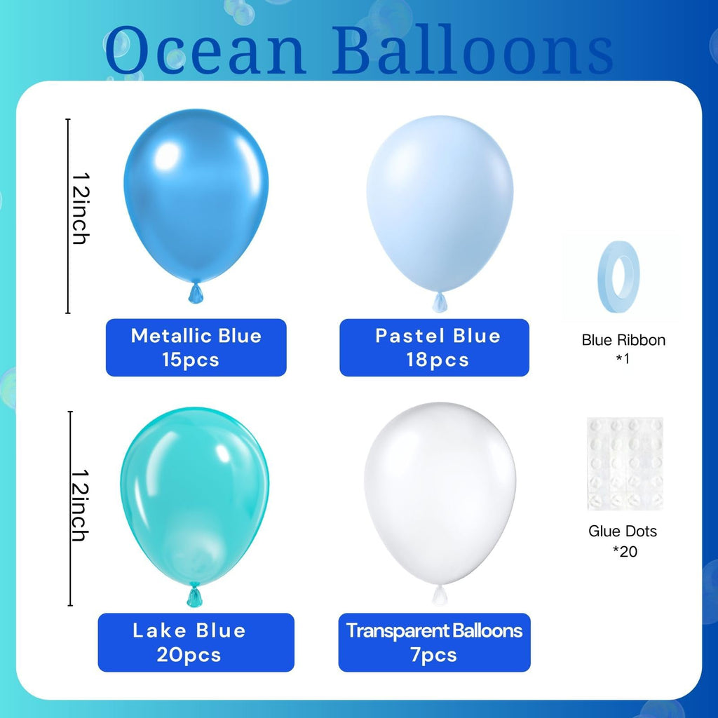 BAUANOOY Ocean Balloons – 60pcs 12" Teal, Turquoise & Clear Latex Balloons for Under-the-Sea Parties